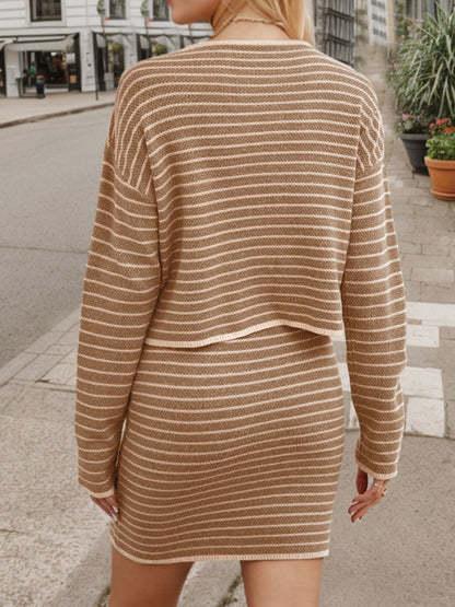 Striped Long Sleeve Top and Skirt Set S-XL